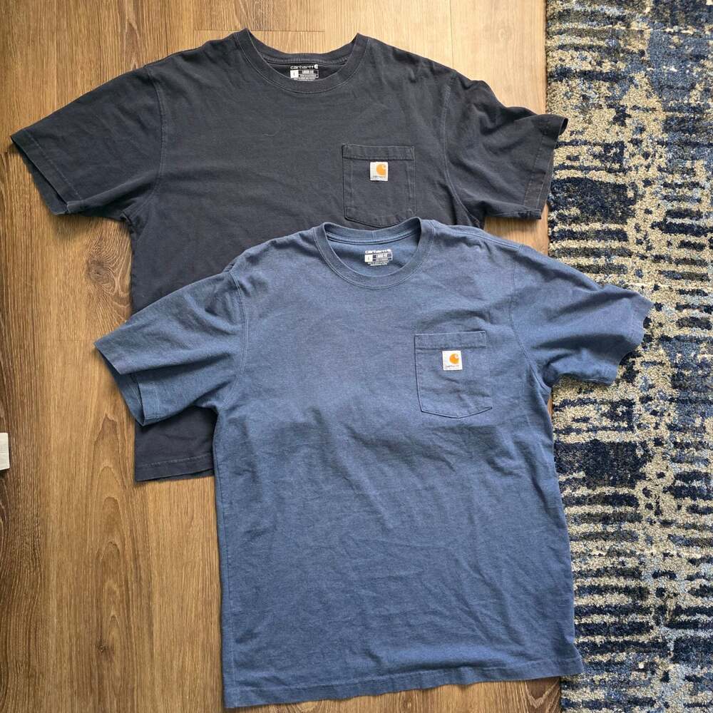 Lot of 2 Carhartt K87 Heavyweight Pocket T-Shirts Mens Large Loose Fit Blue